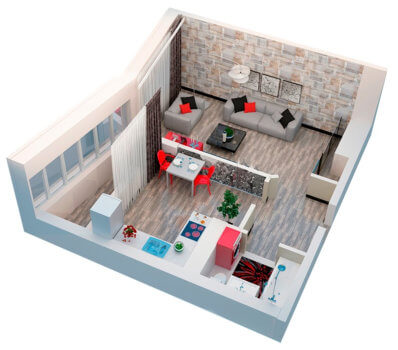 пример 3D-планировки однокомнатной квартиры